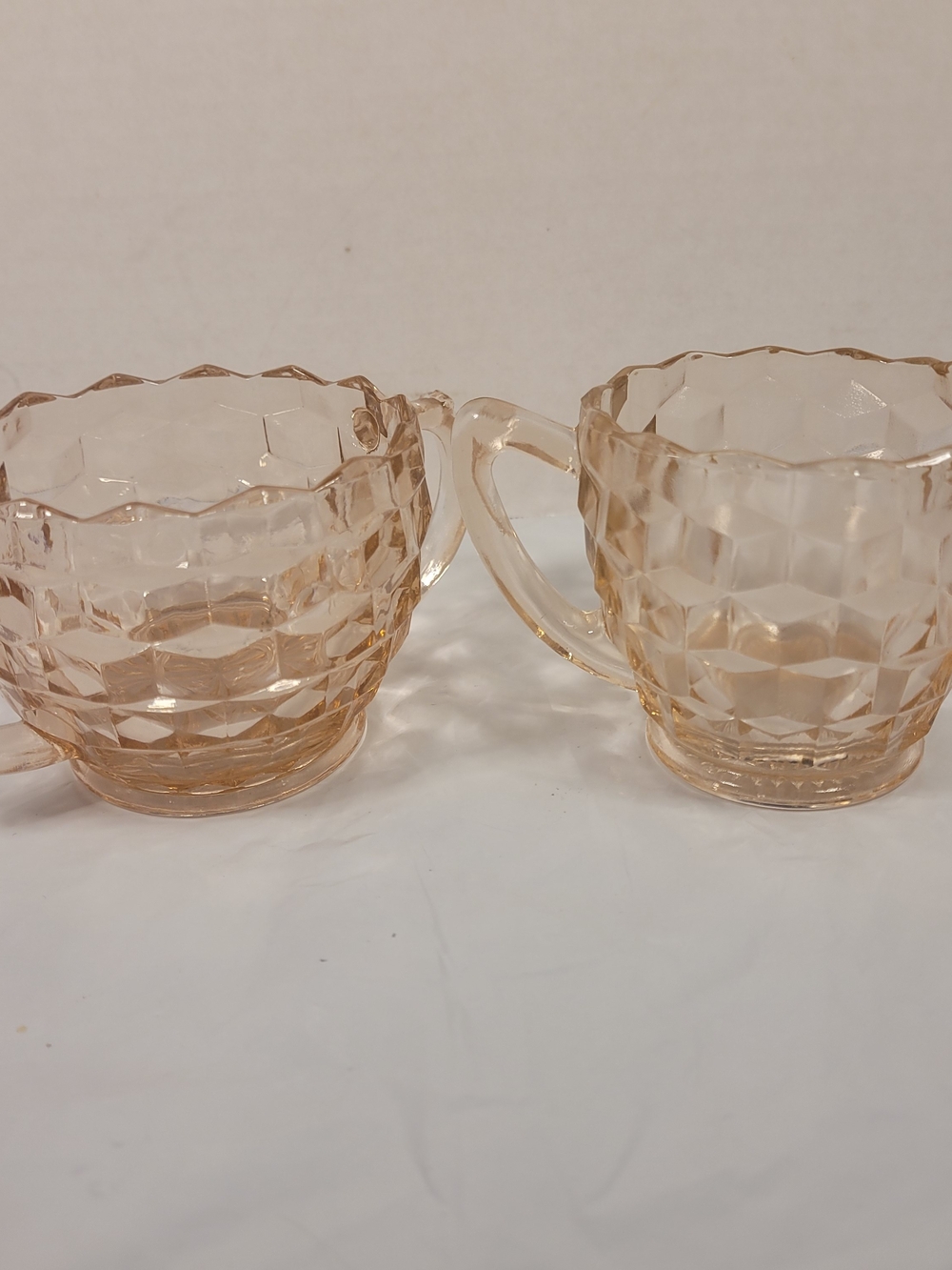 Vintage Jeannette Pink Depression Glass Cream Creamer Sugar Set Cube Cubist